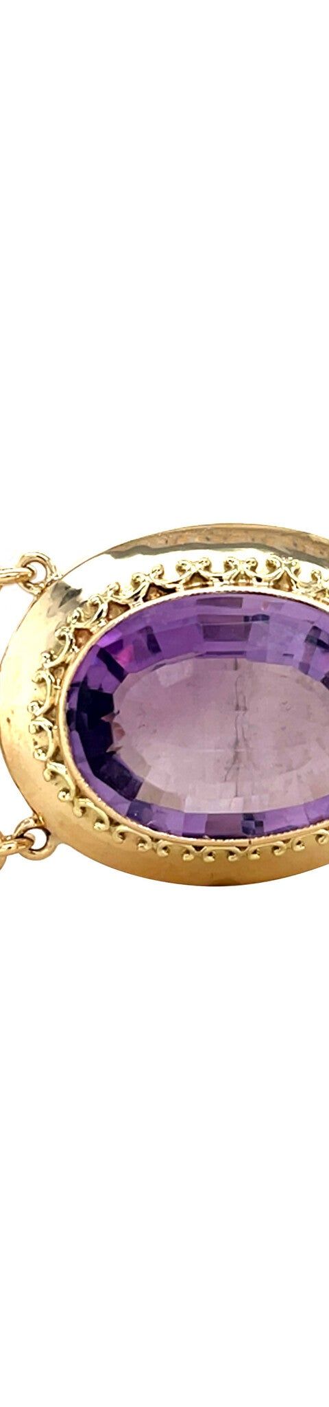 Vintage 14K Gold Boat Link Bracelet with Amethyst